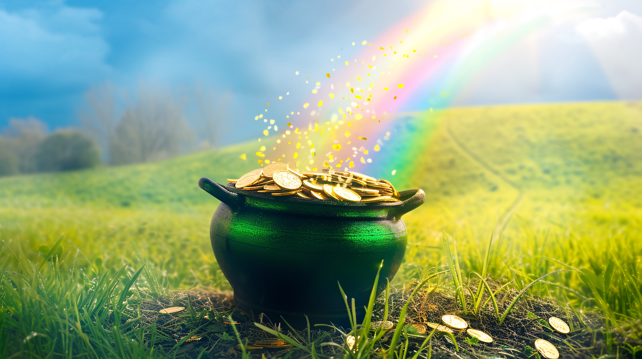 a pot of gold at the end of a rainbow